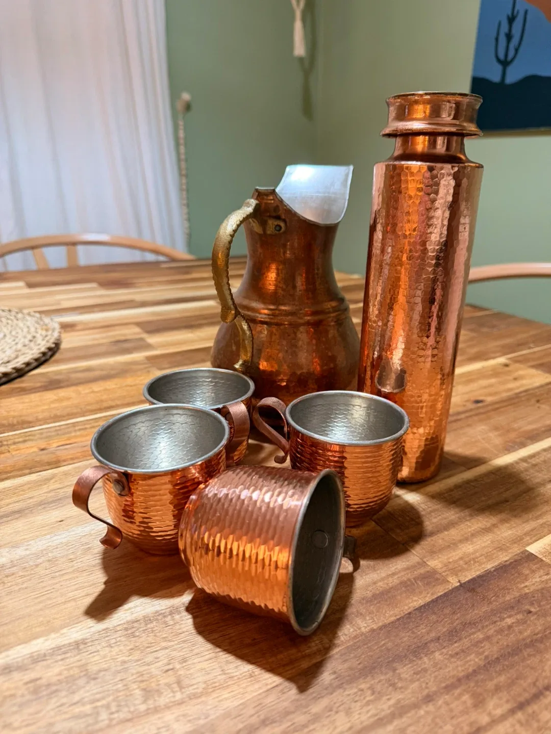 Copper Pitcher, Water Bottle & Mugs Set