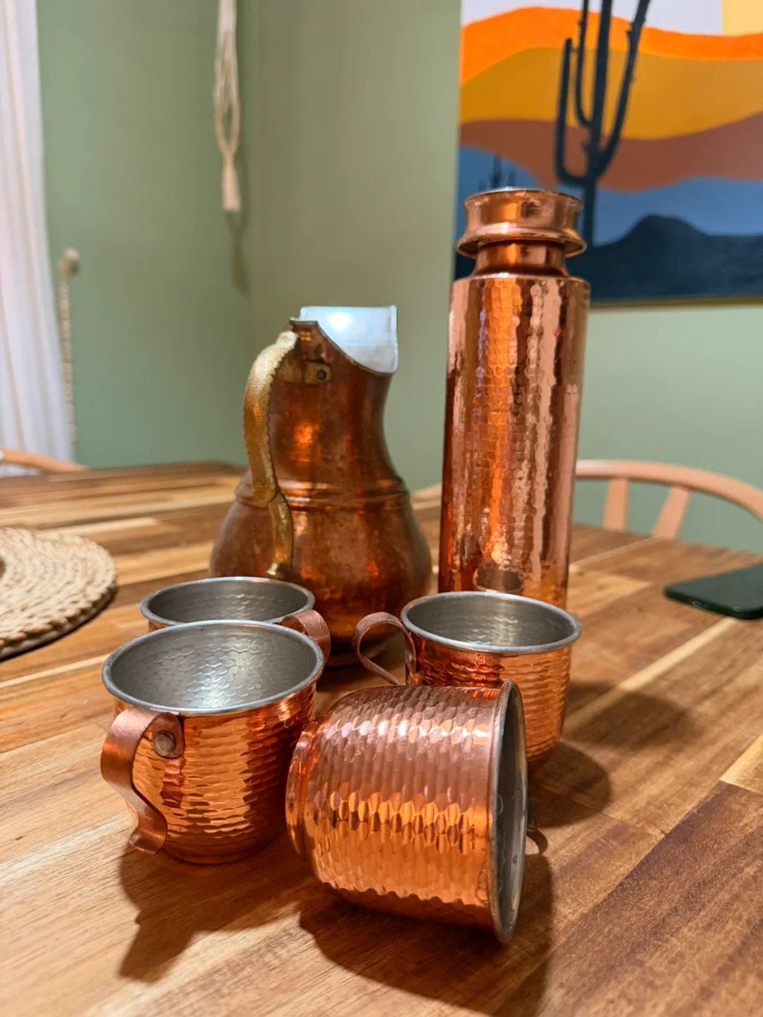 Copper Pitcher, Water Bottle & Mugs Set image indicator(2)