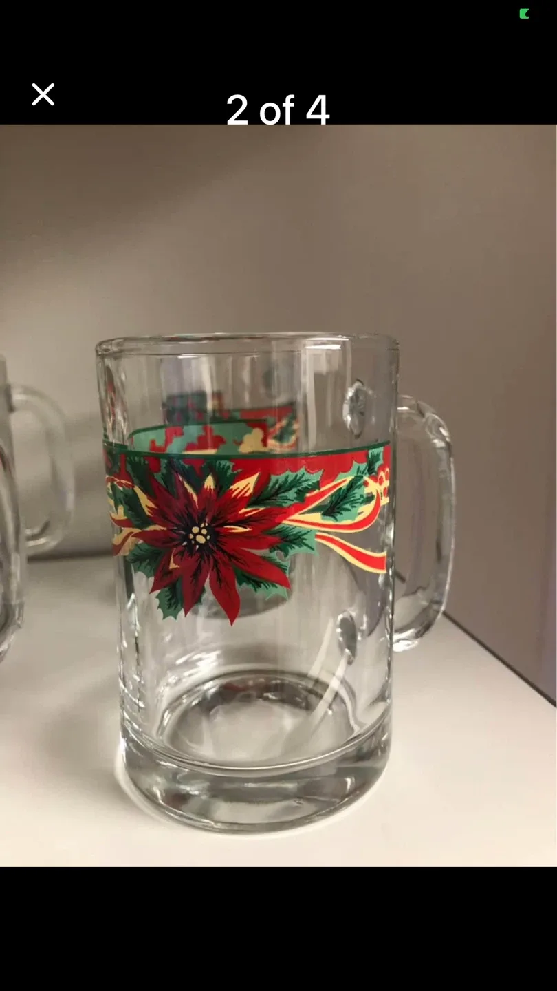 Four Christmas Poinsettia Glass Mugs image indicator(2)