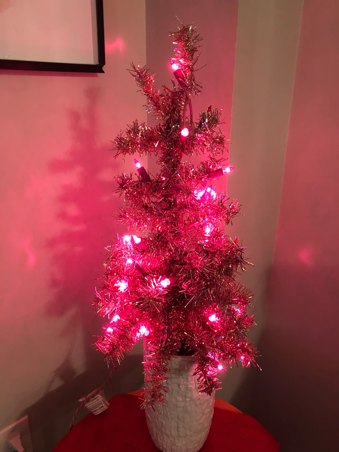 Pink table top Tinsel Christmas Tree with Lights - photo 2