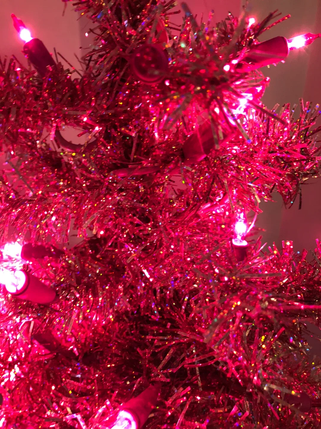 Pink table top Tinsel Christmas Tree with Lights image indicator(4)