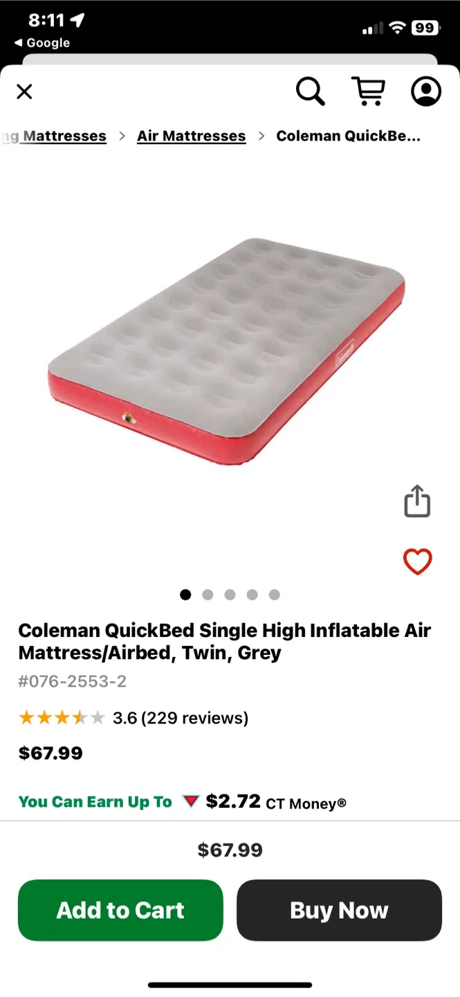 Coleman Quickbed Single Air Mattress - Twin, Grey