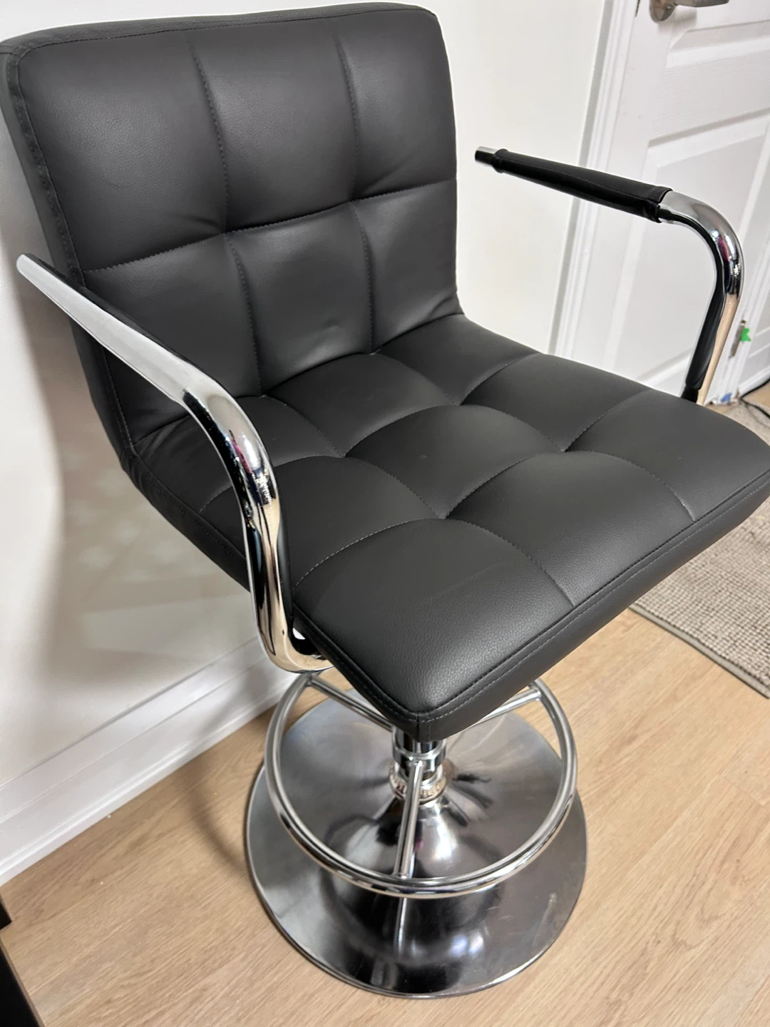 Black Bar Stool with Chrome Base - photo 2