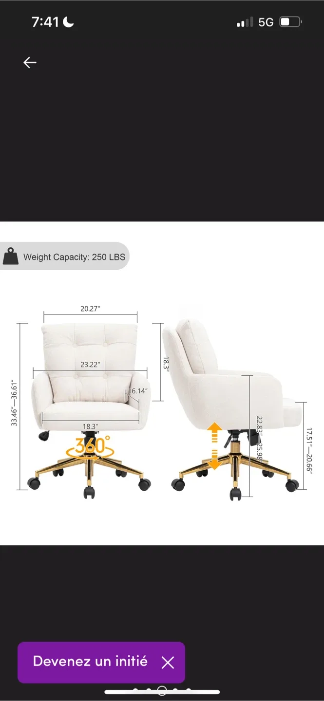 New Ivory Tufted Swivel Task Chair image indicator(3)