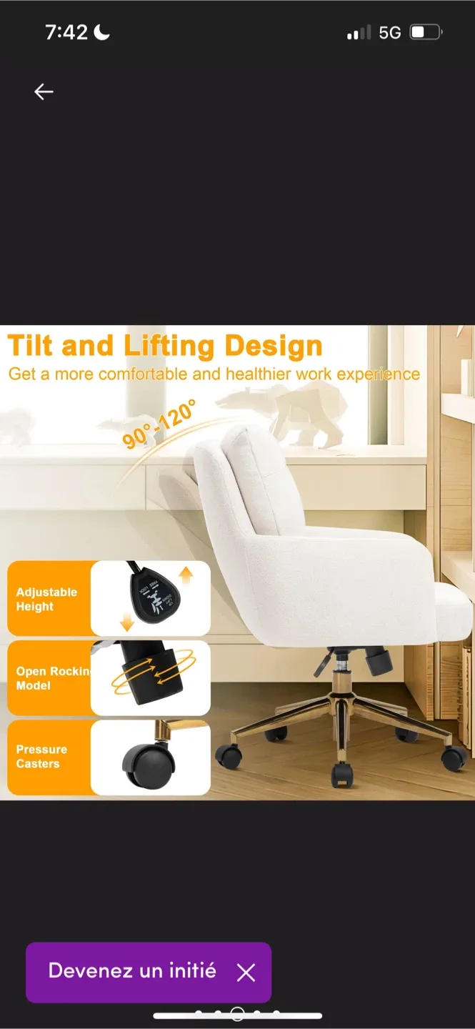 New Ivory Tufted Swivel Task Chair image indicator(8)