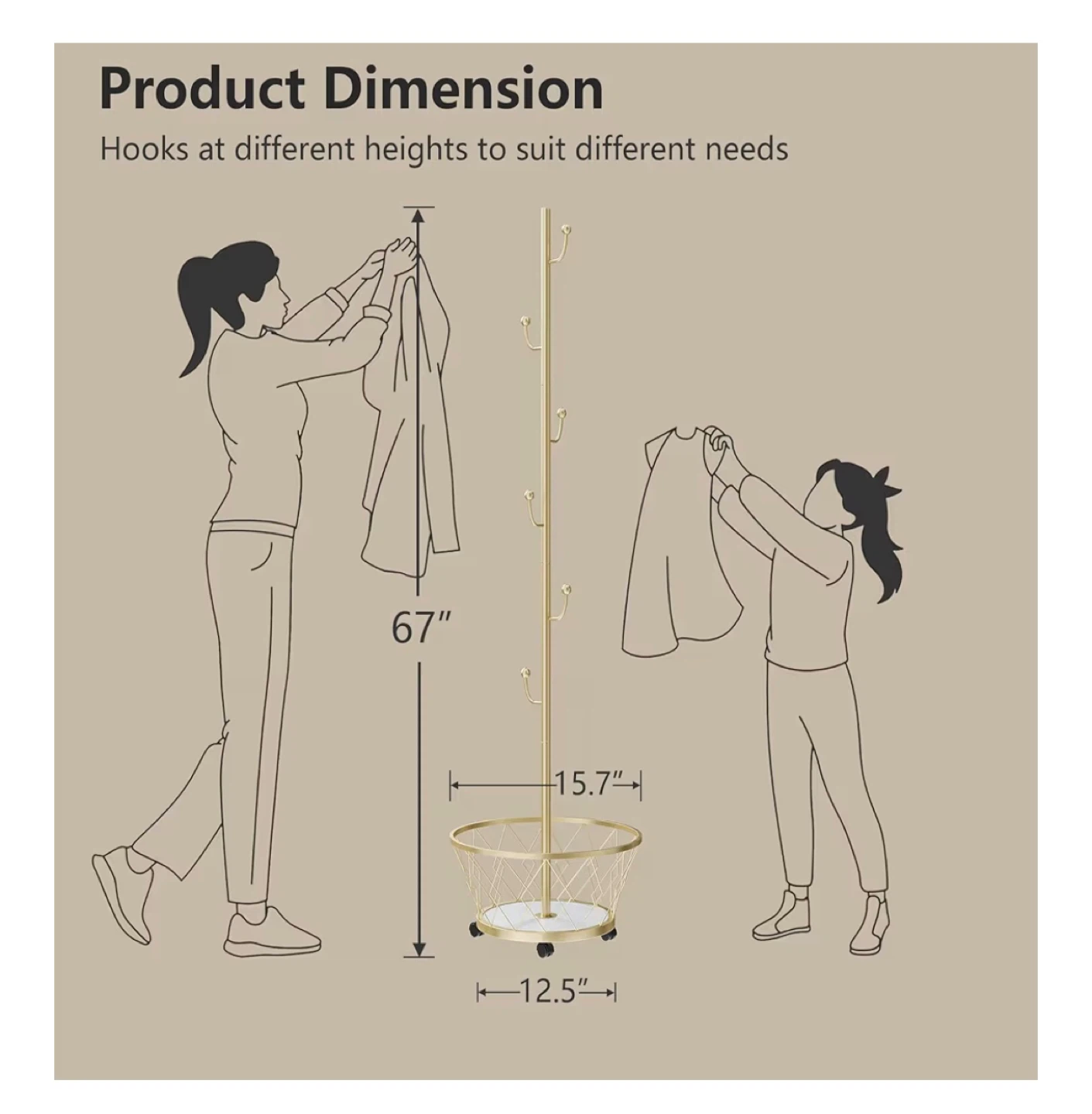 Gold Coat Rack with Wheels & Storage Basket - photo 4