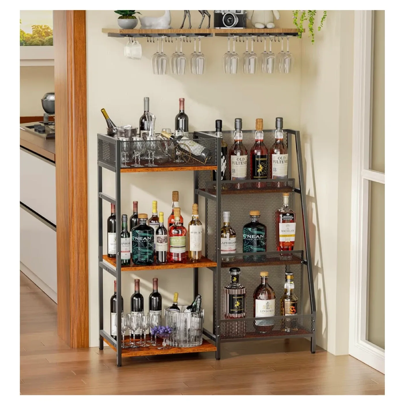 Liquor Stand. Reversible Design Metal & Wood Shelf