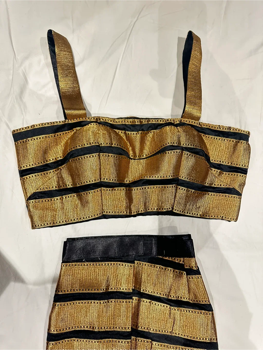 Crop top & pant - Gold & Black Striped Two-Piece Set