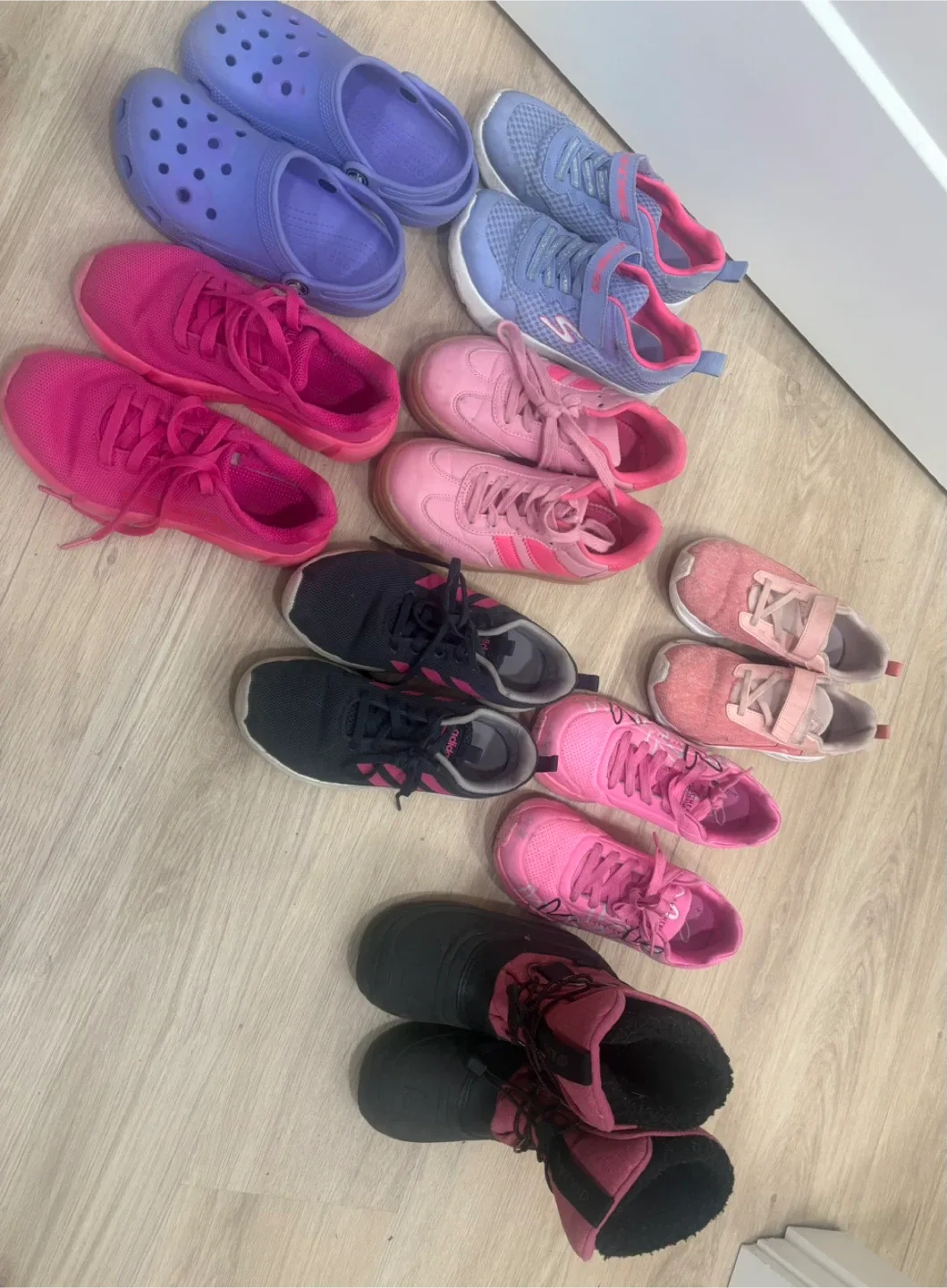 Kids' Shoes Bundle: Crocs, Skechers, Adidas, Size Varies