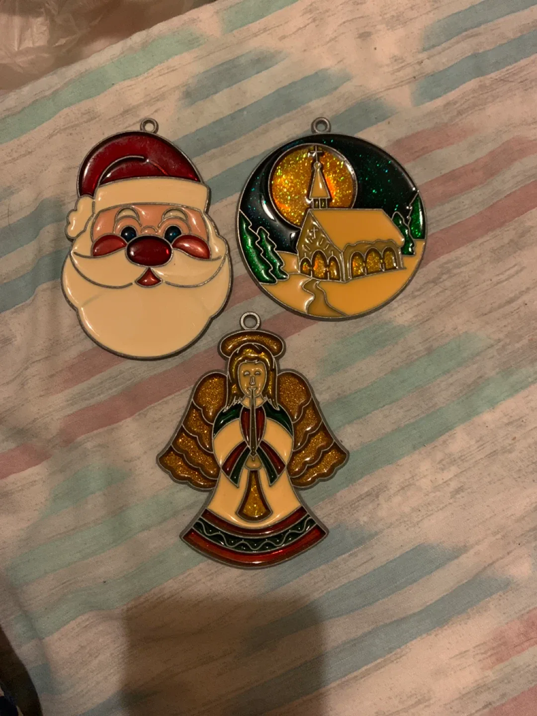 Vintage Santa, Church, Angel Christmas Ornaments