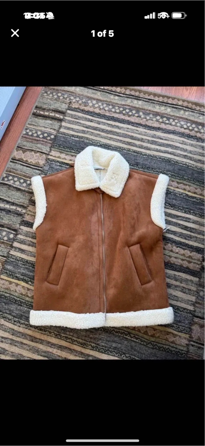 JustFab Brown Sherpa Vest - Size L