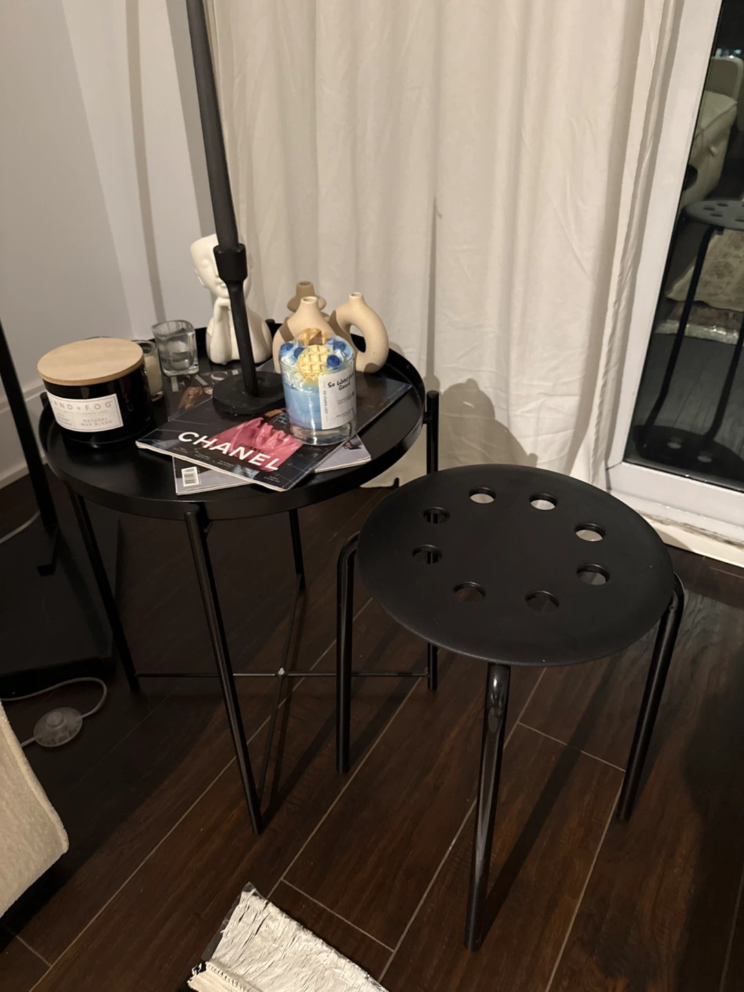 Black side table and stool - photo 2