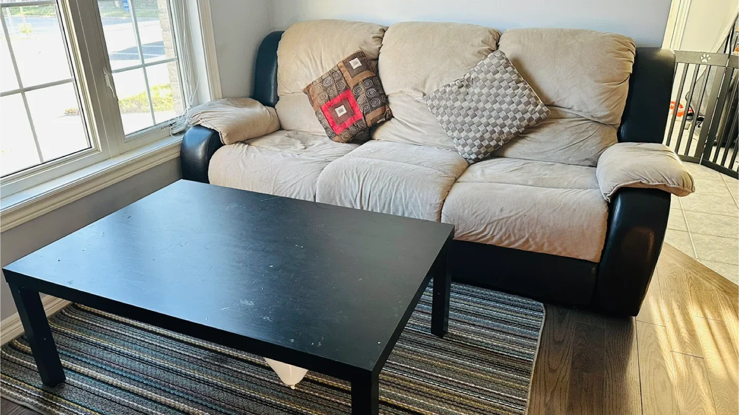 Beige Sofa & Black Coffee Table Set