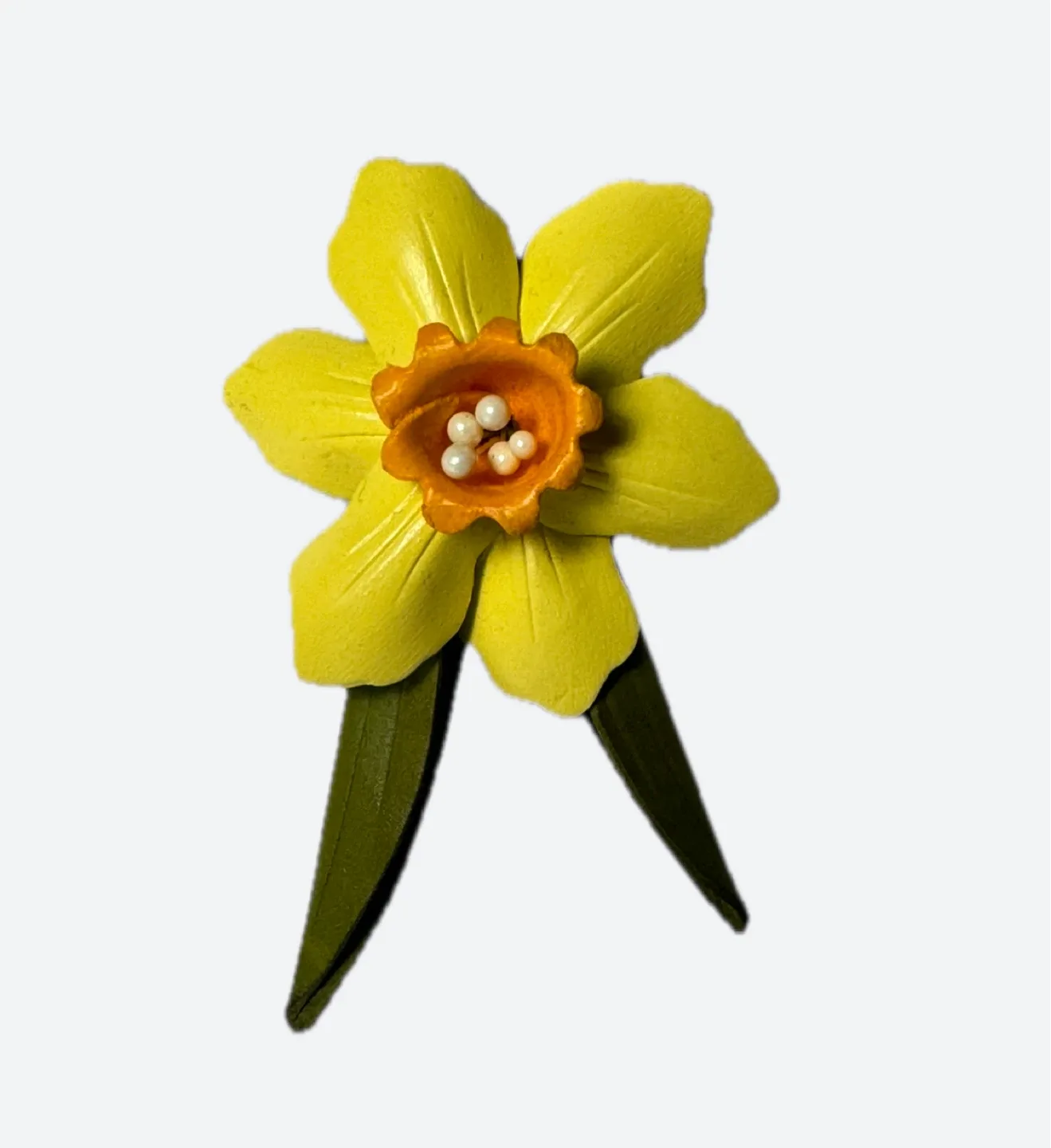 Vintage leather Daffodil Flower Brooch - Made in Canada image indicator(2)
