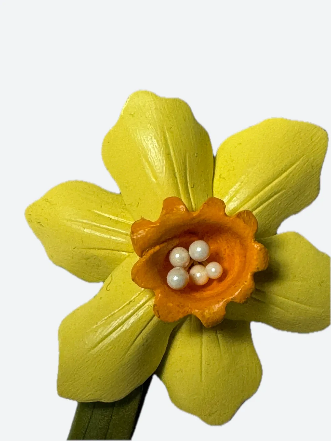 Vintage leather Daffodil Flower Brooch - Made in Canada image indicator(3)