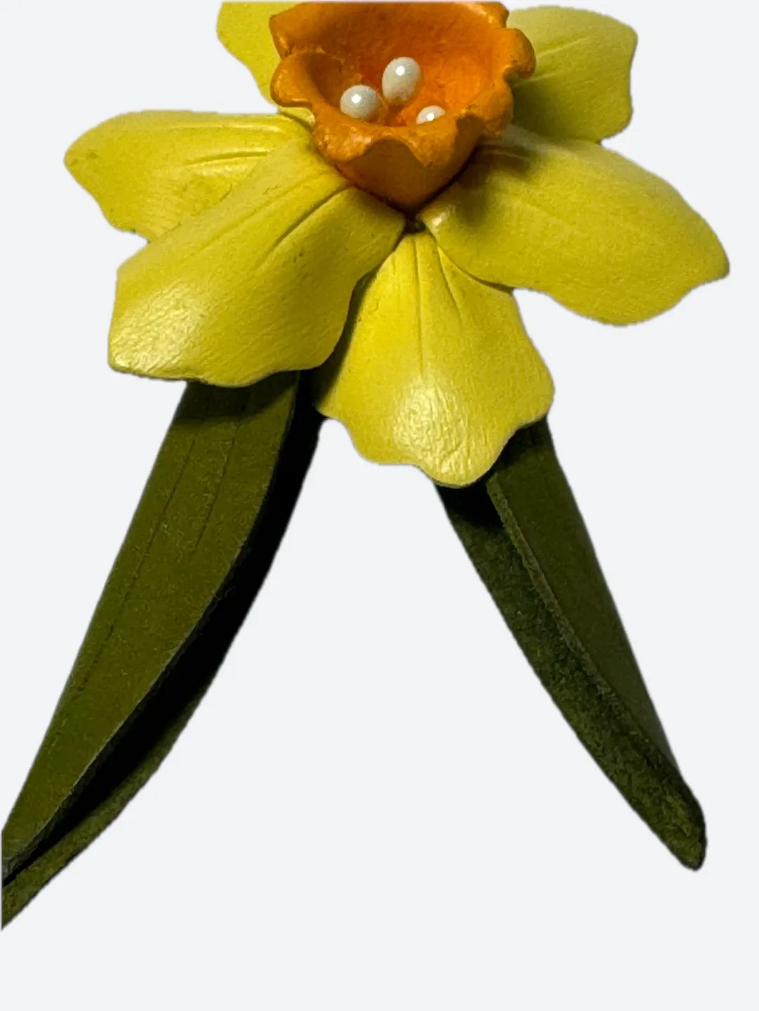 Vintage leather Daffodil Flower Brooch - Made in Canada image indicator(4)