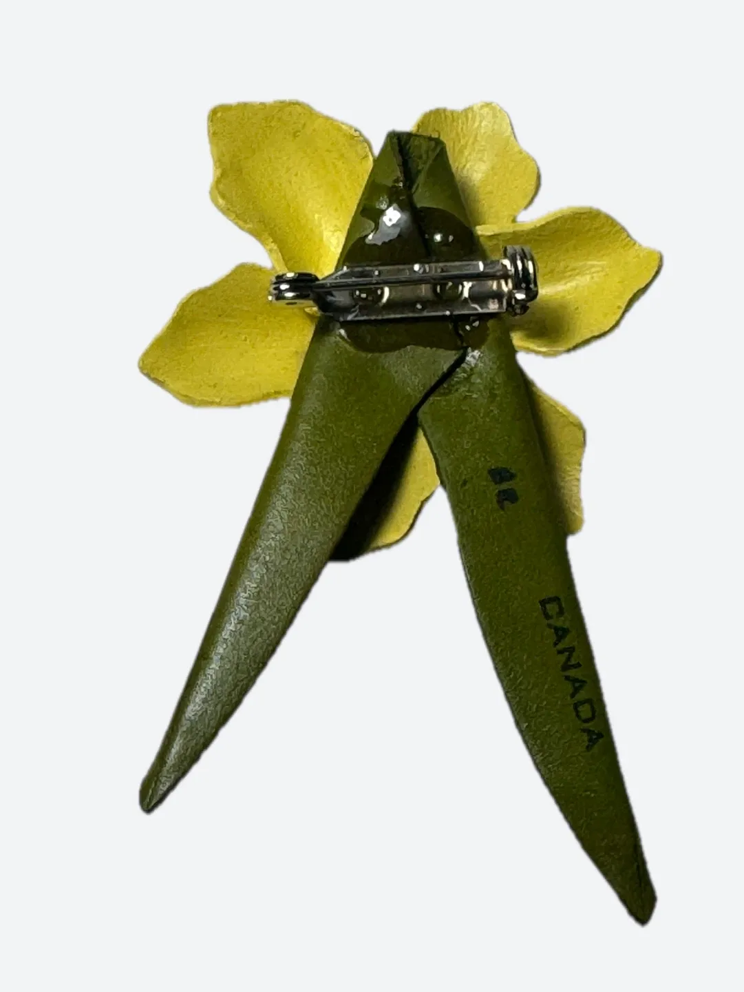 Vintage leather Daffodil Flower Brooch - Made in Canada image indicator(5)