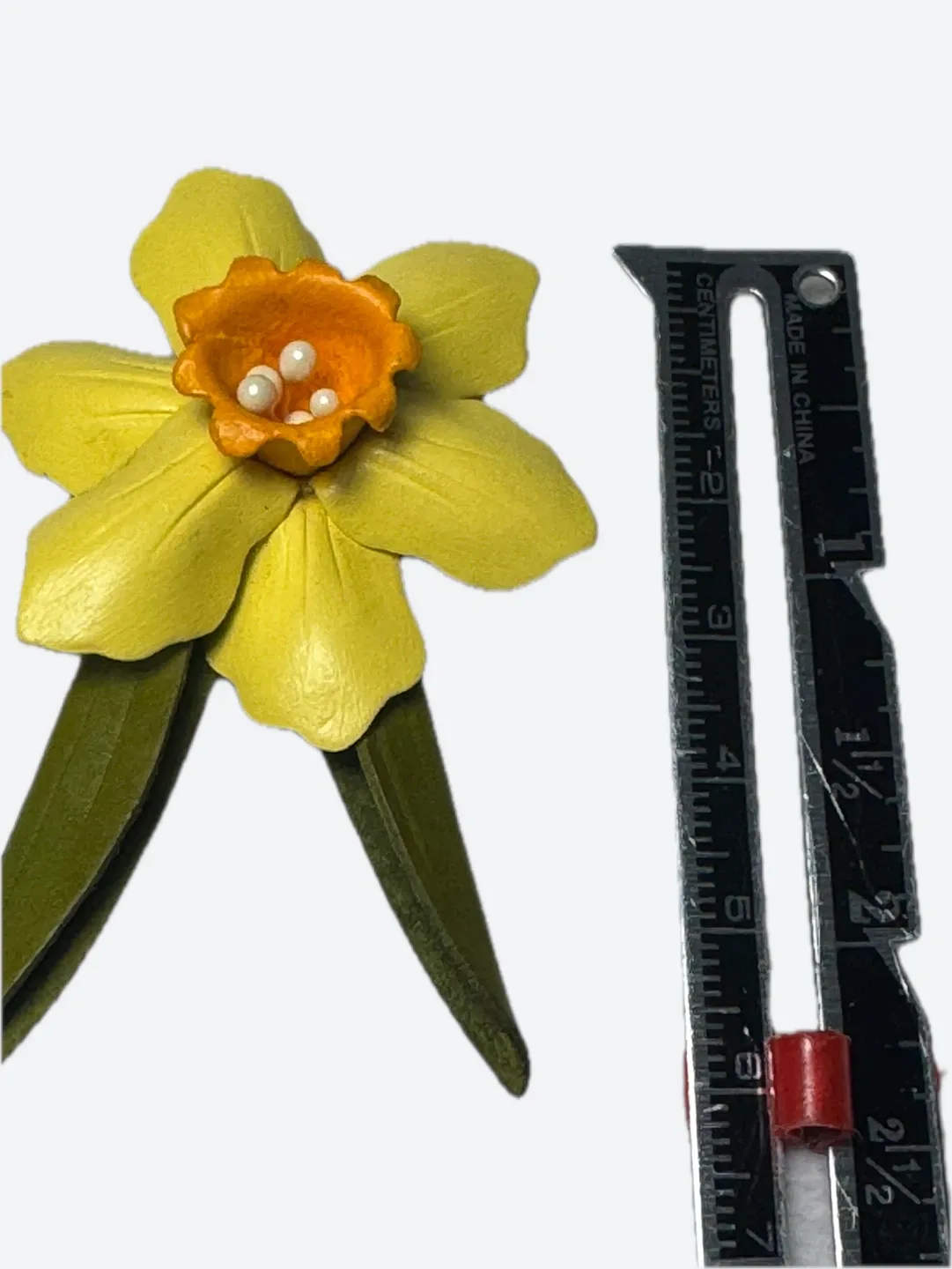Vintage leather Daffodil Flower Brooch - Made in Canada image indicator(6)