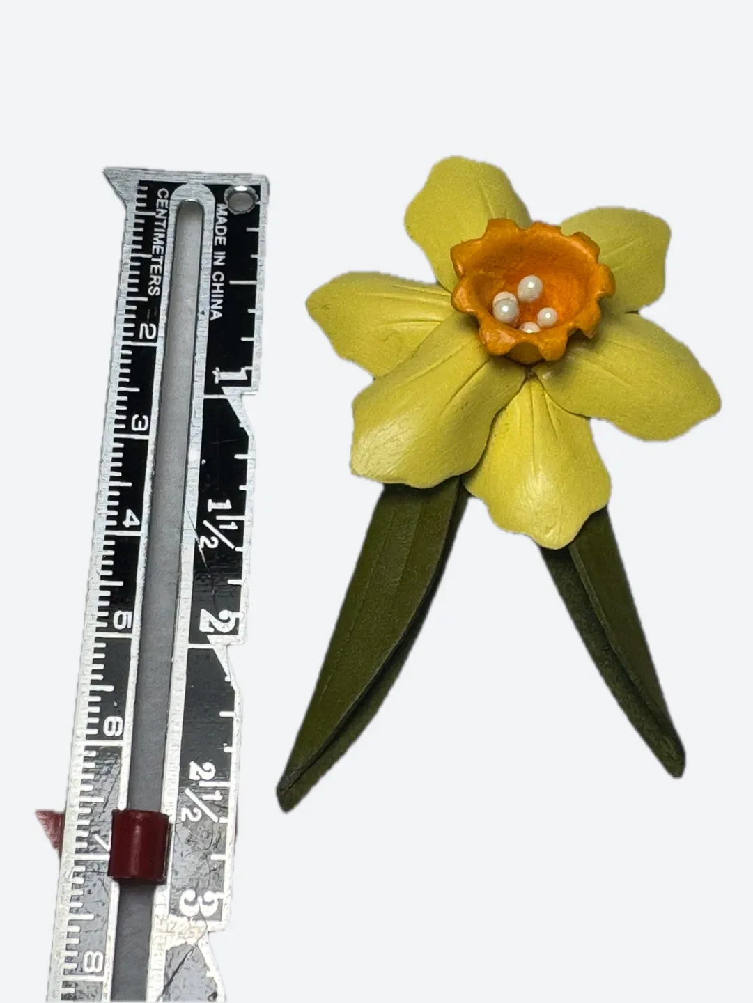 Vintage leather Daffodil Flower Brooch - Made in Canada image indicator(7)