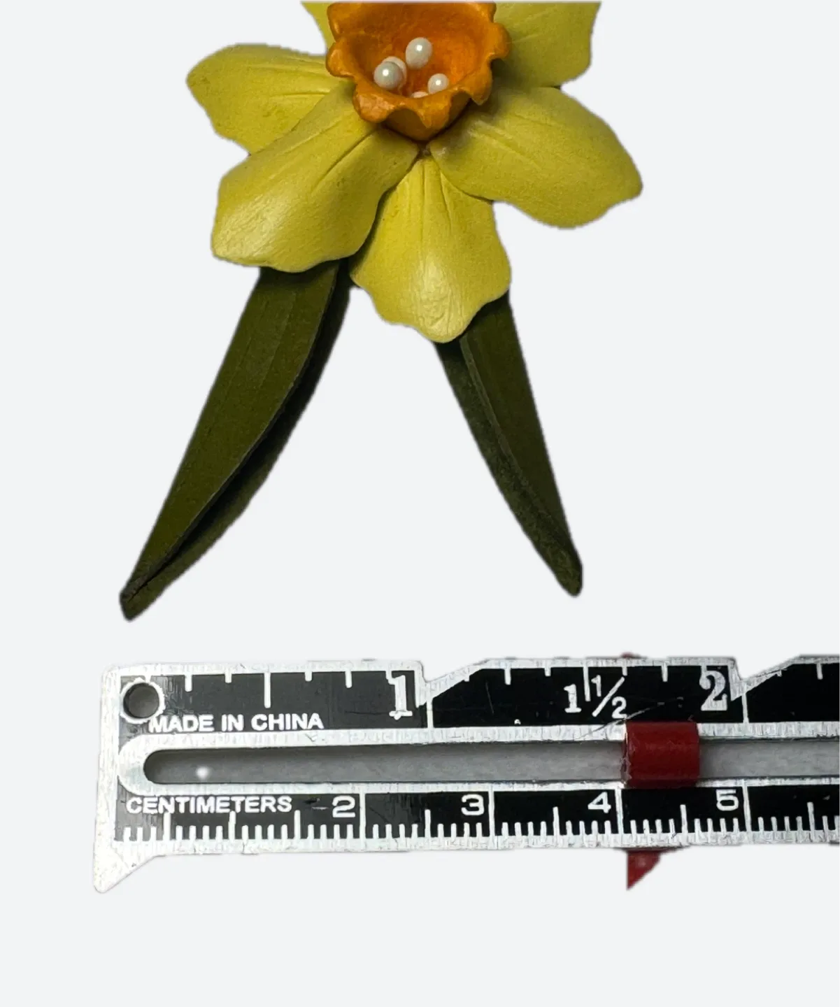 Vintage leather Daffodil Flower Brooch - Made in Canada image indicator(8)