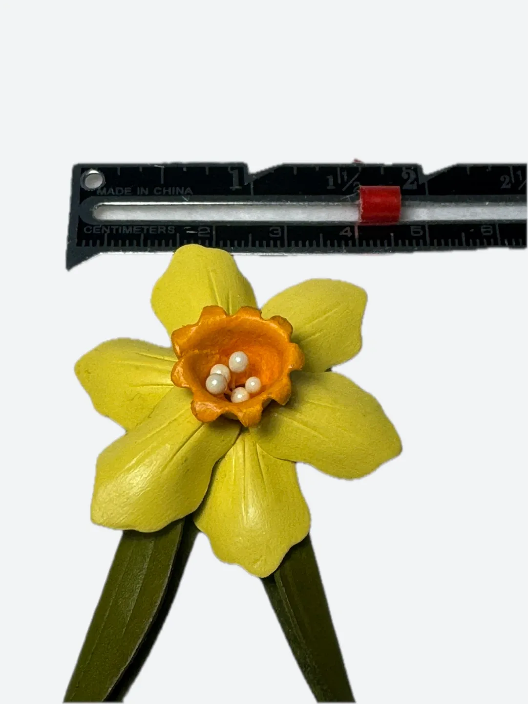 Vintage leather Daffodil Flower Brooch - Made in Canada image indicator(9)