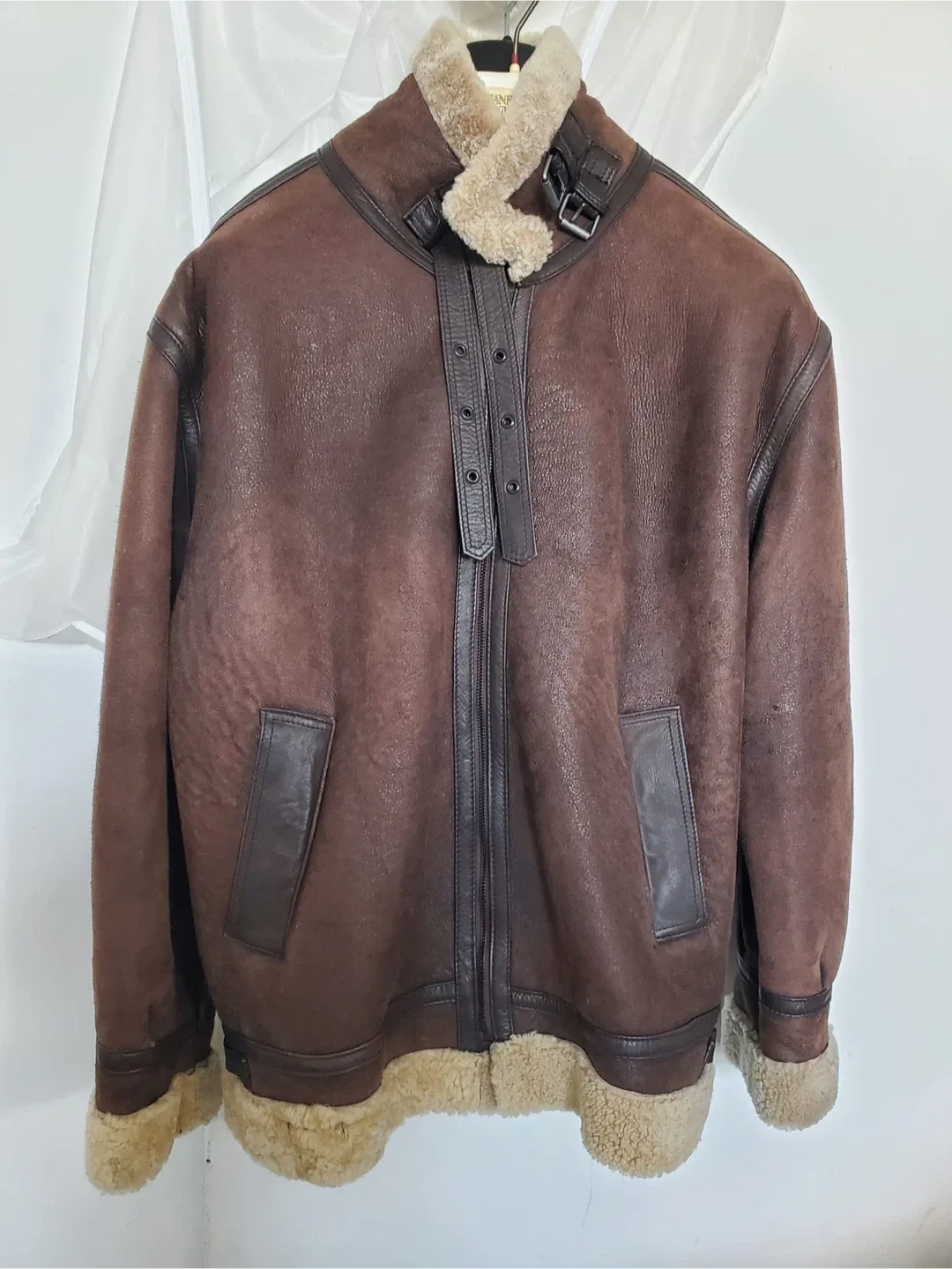 Brown Leather Shearling Aviator Jacket