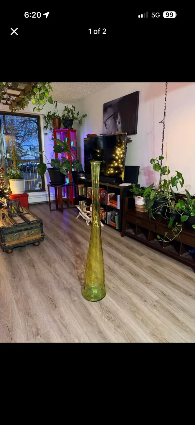 Large Green Glass Vase - Home Decor