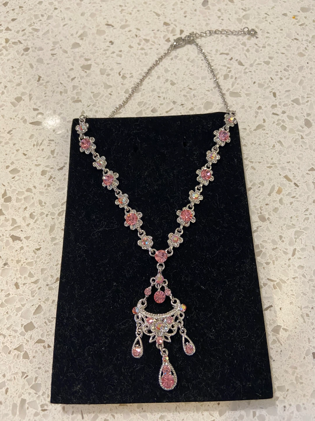 Pink Rhinestone Jewellery Set - Necklace & Earrings - photo 3