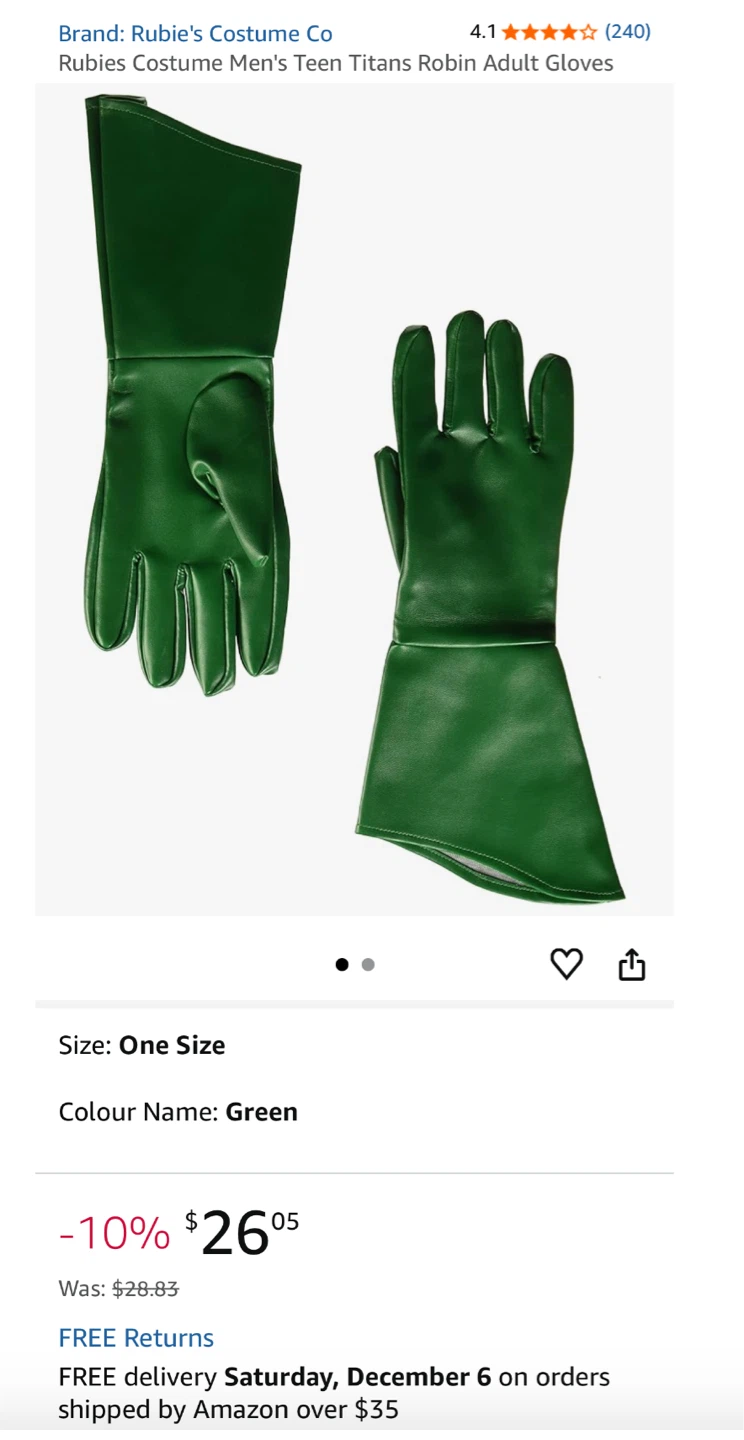 Rubies- Teen Titans Robin Child Gloves - New! - photo 4