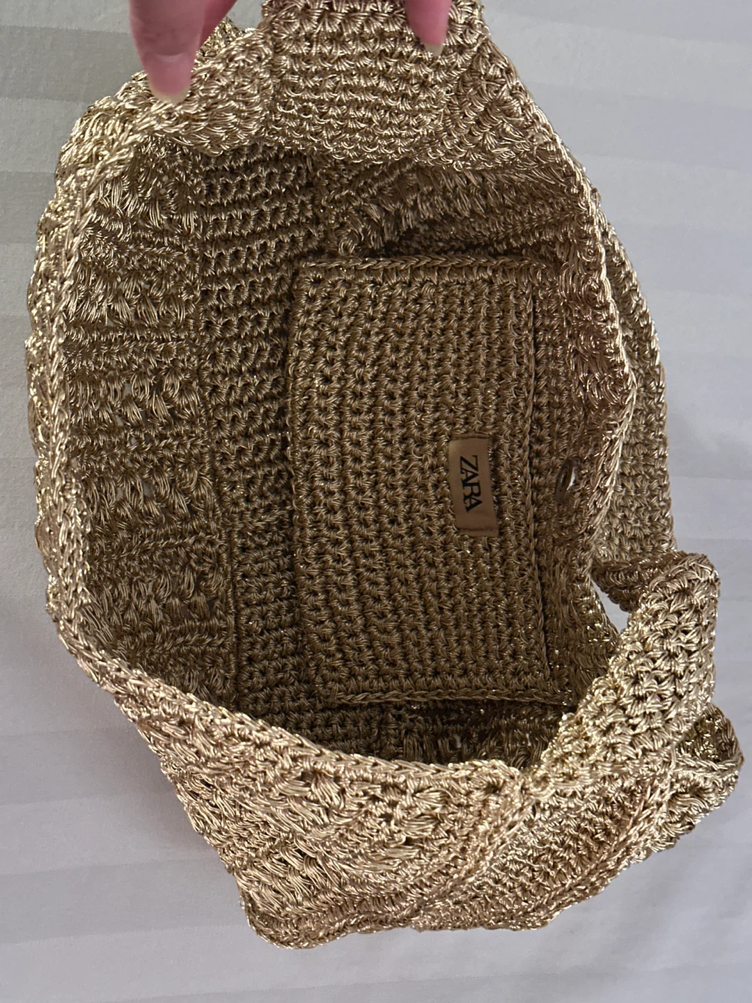 Zara Gold Metallic Crochet Handbag - photo 4