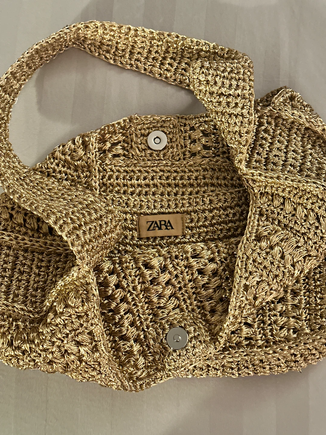 Zara Gold Metallic Crochet Handbag - photo 2
