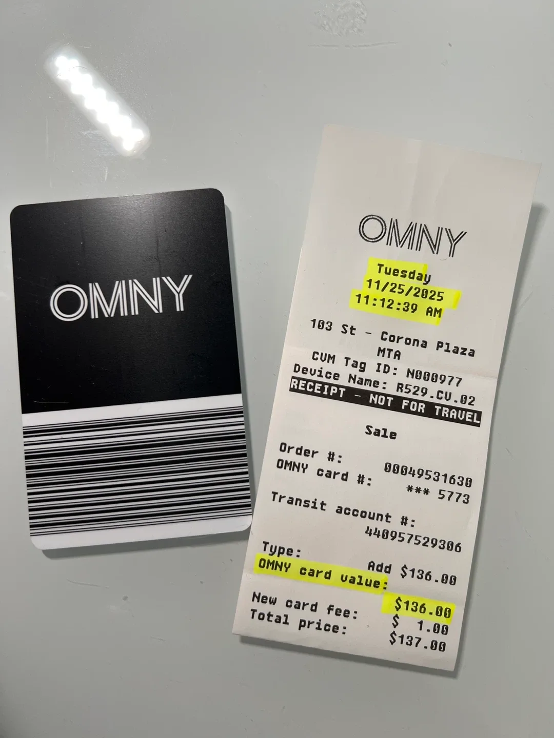 OMNY Card Value $136