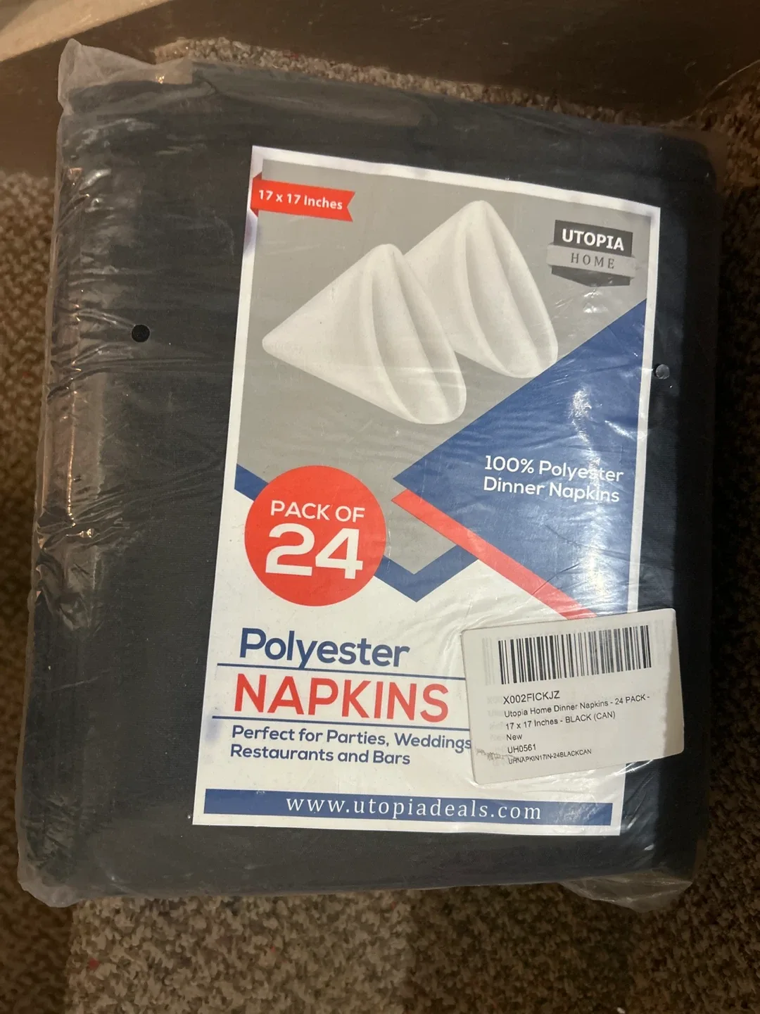 2 packs New Utopia Home Black Dinner Napkins - 24 Pack