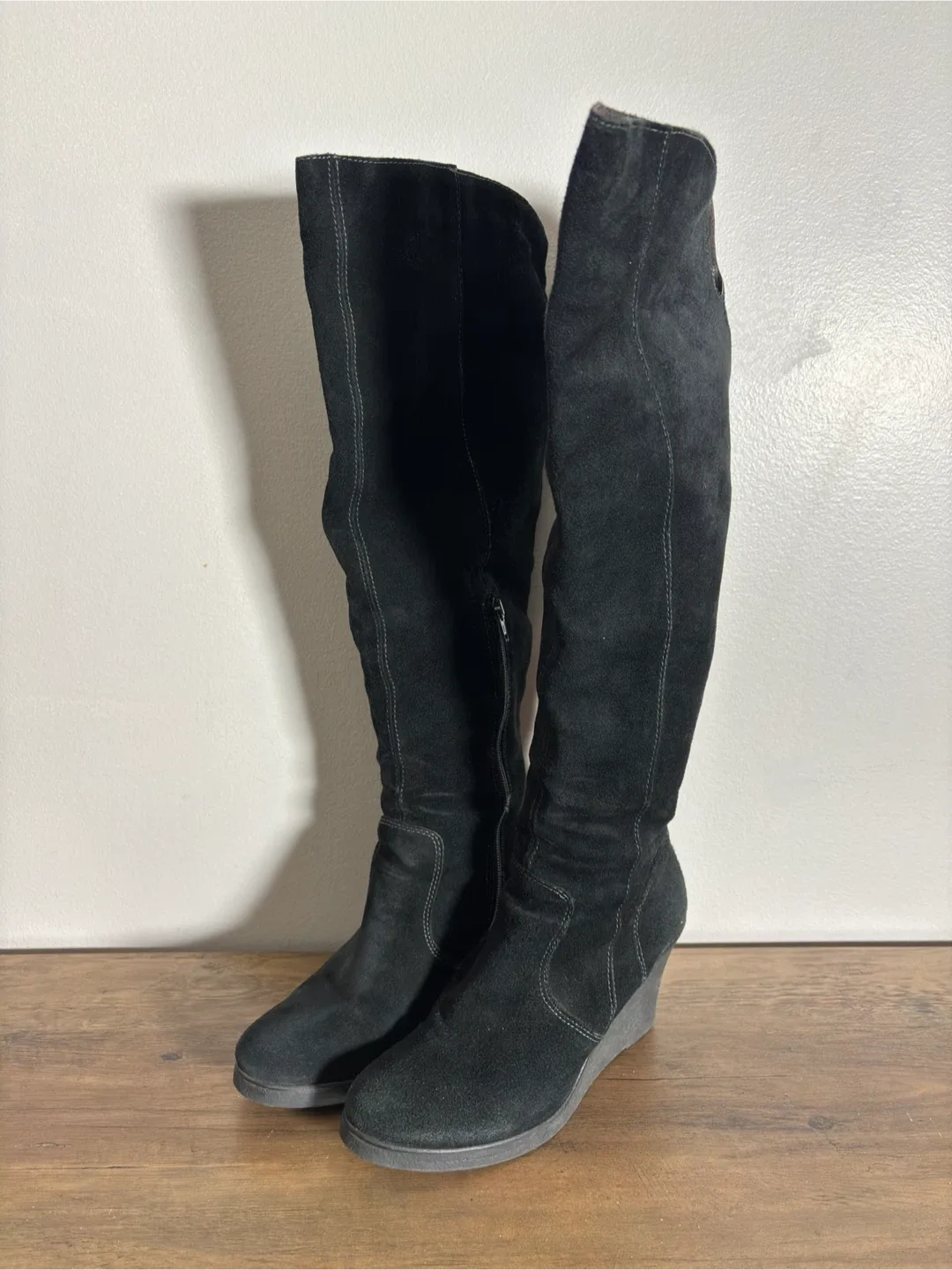 ALDO Black Suede Wedge Over-the-Knee Boots - Secure Now! image indicator(4)