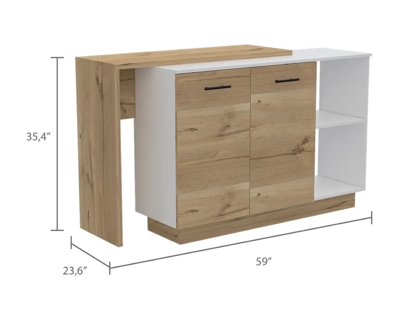 White & Wood Kitchen Island with Storage