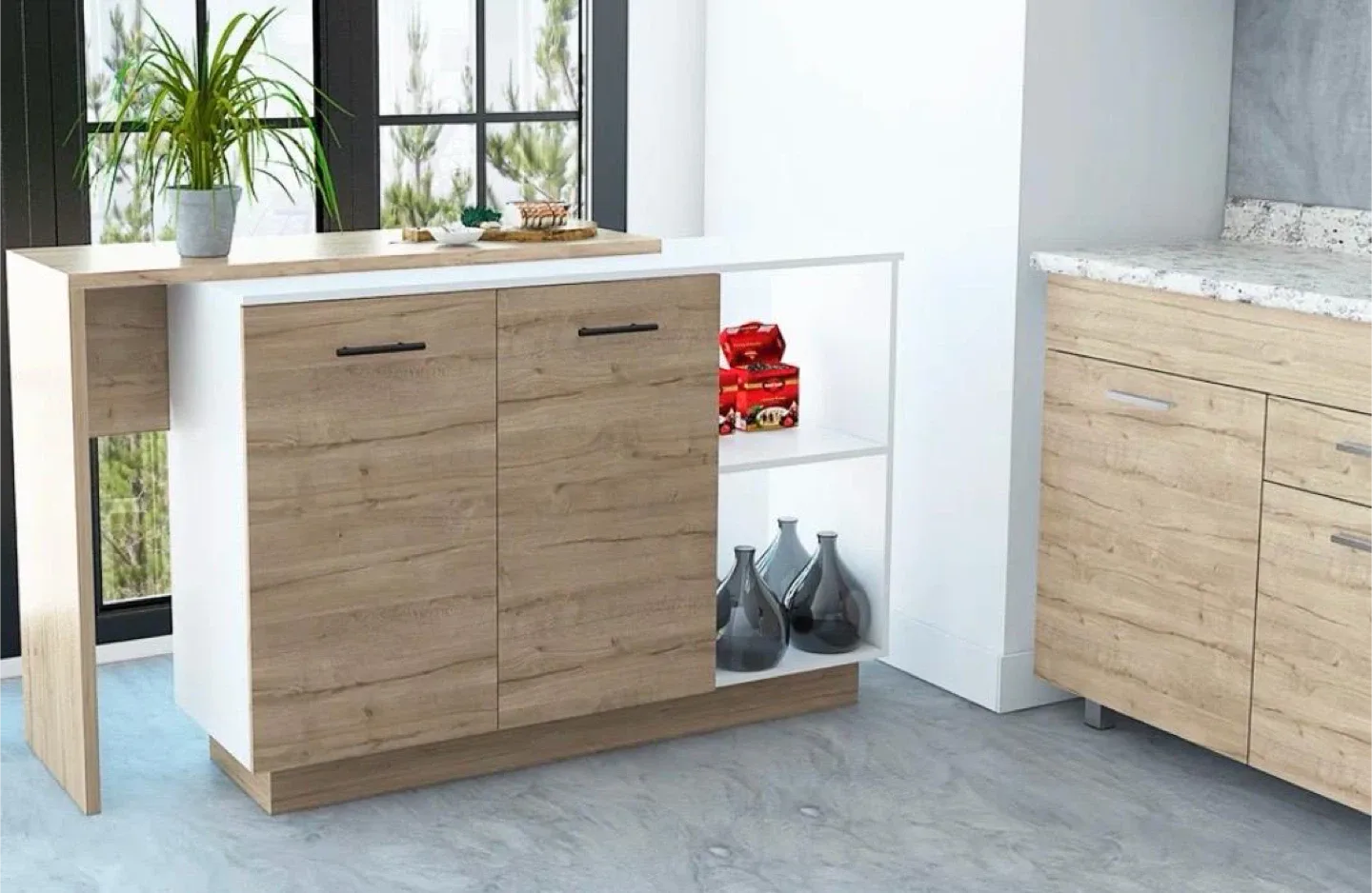 White & Wood Kitchen Island with Storage image indicator(3)