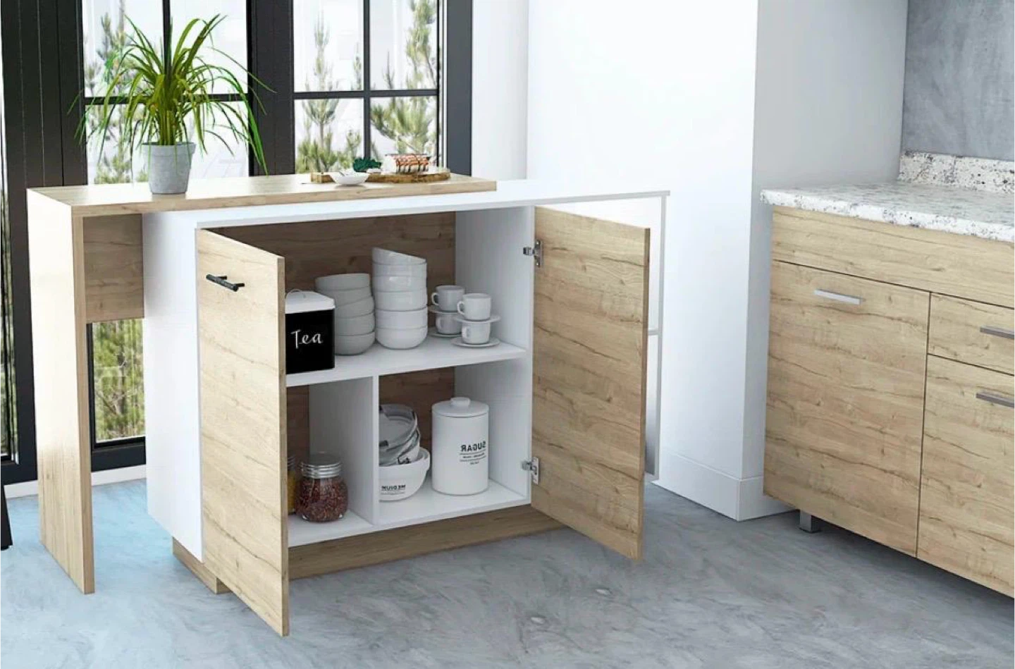 White & Wood Kitchen Island with Storage - photo 4