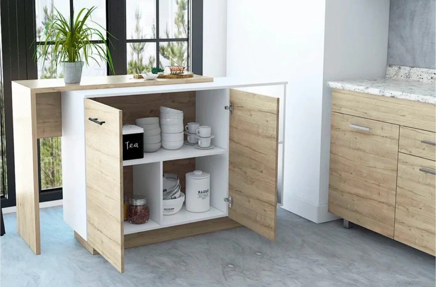 White & Wood Kitchen Island with Storage image indicator(4)