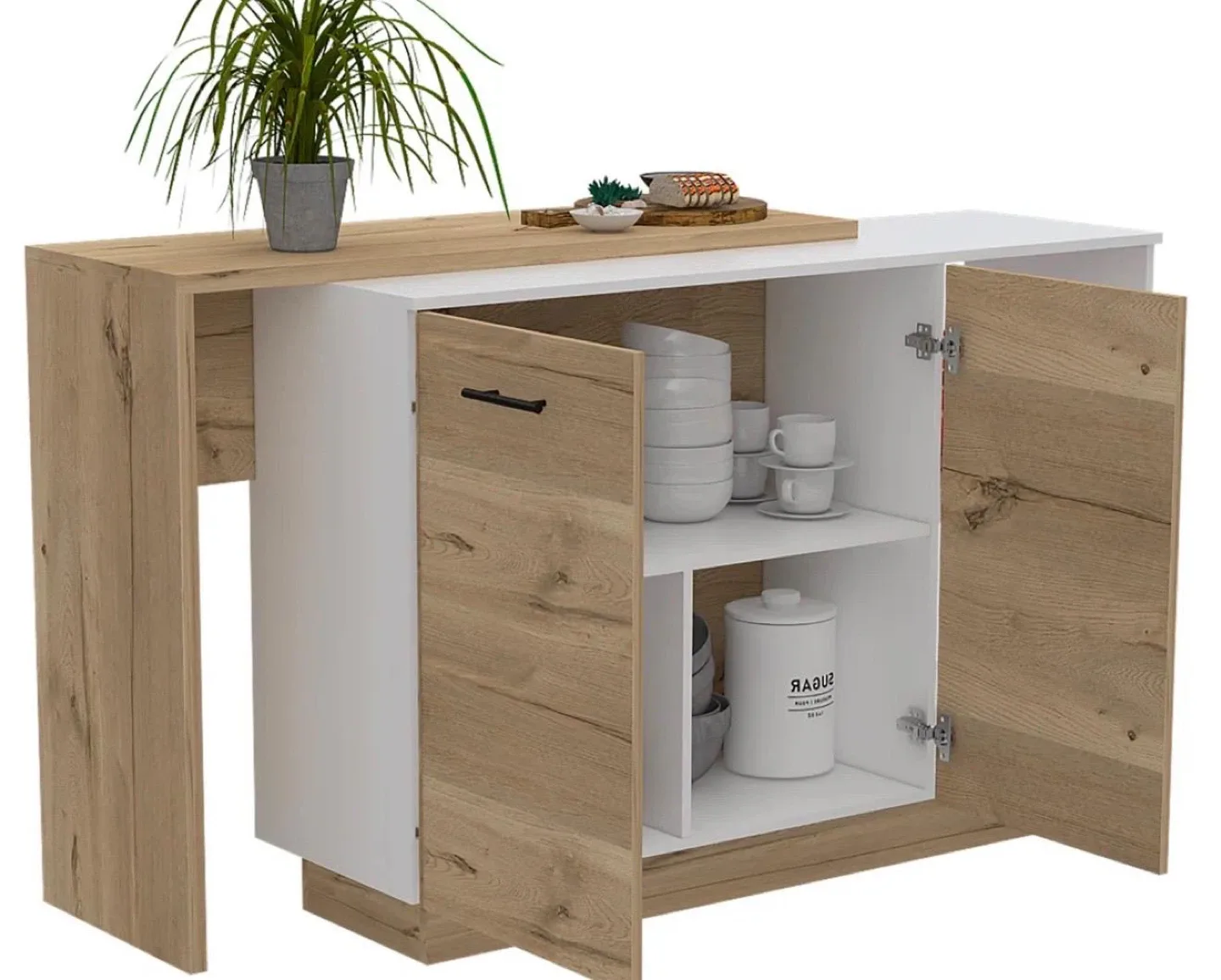 White & Wood Kitchen Island with Storage image indicator(5)