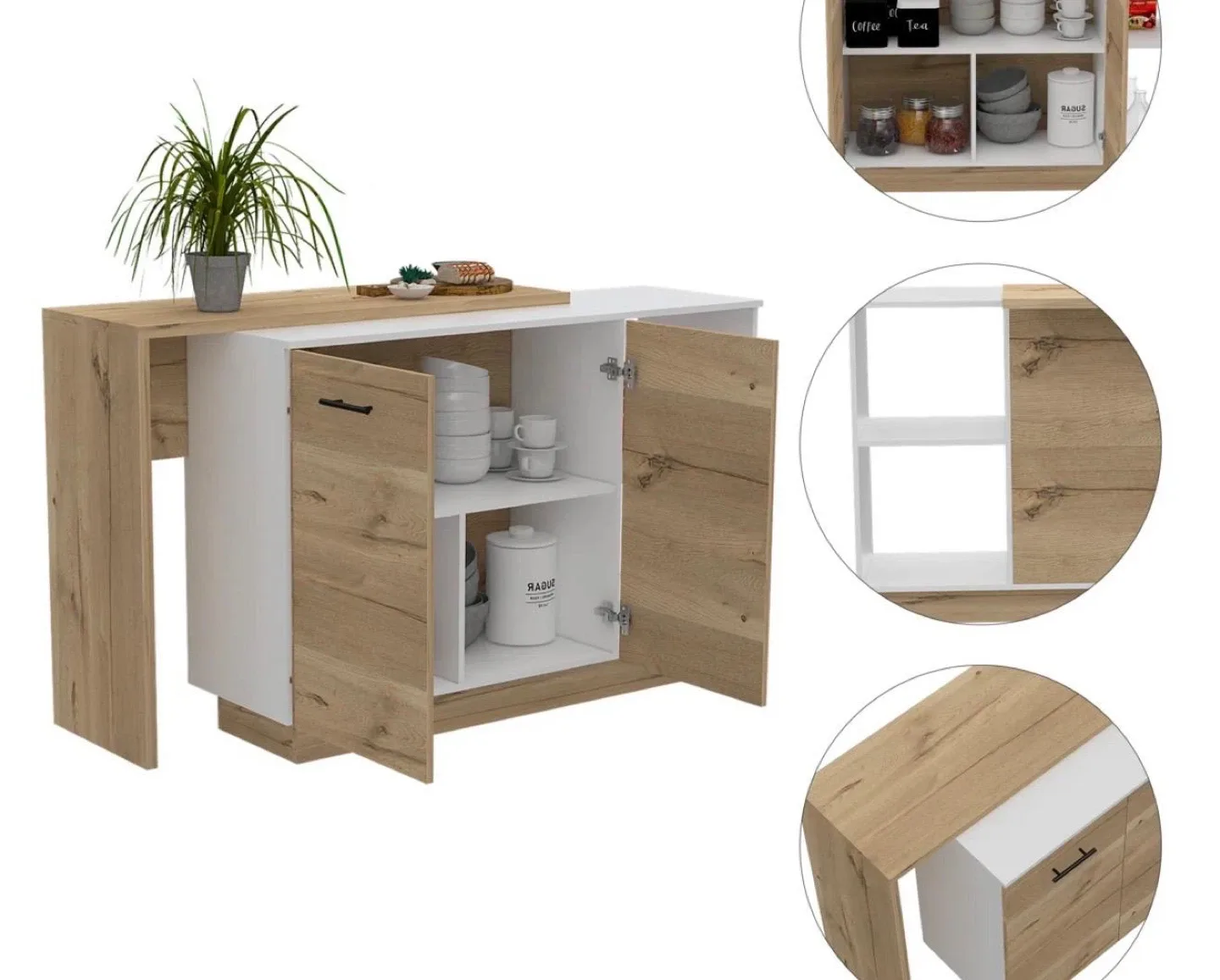 White & Wood Kitchen Island with Storage image indicator(2)