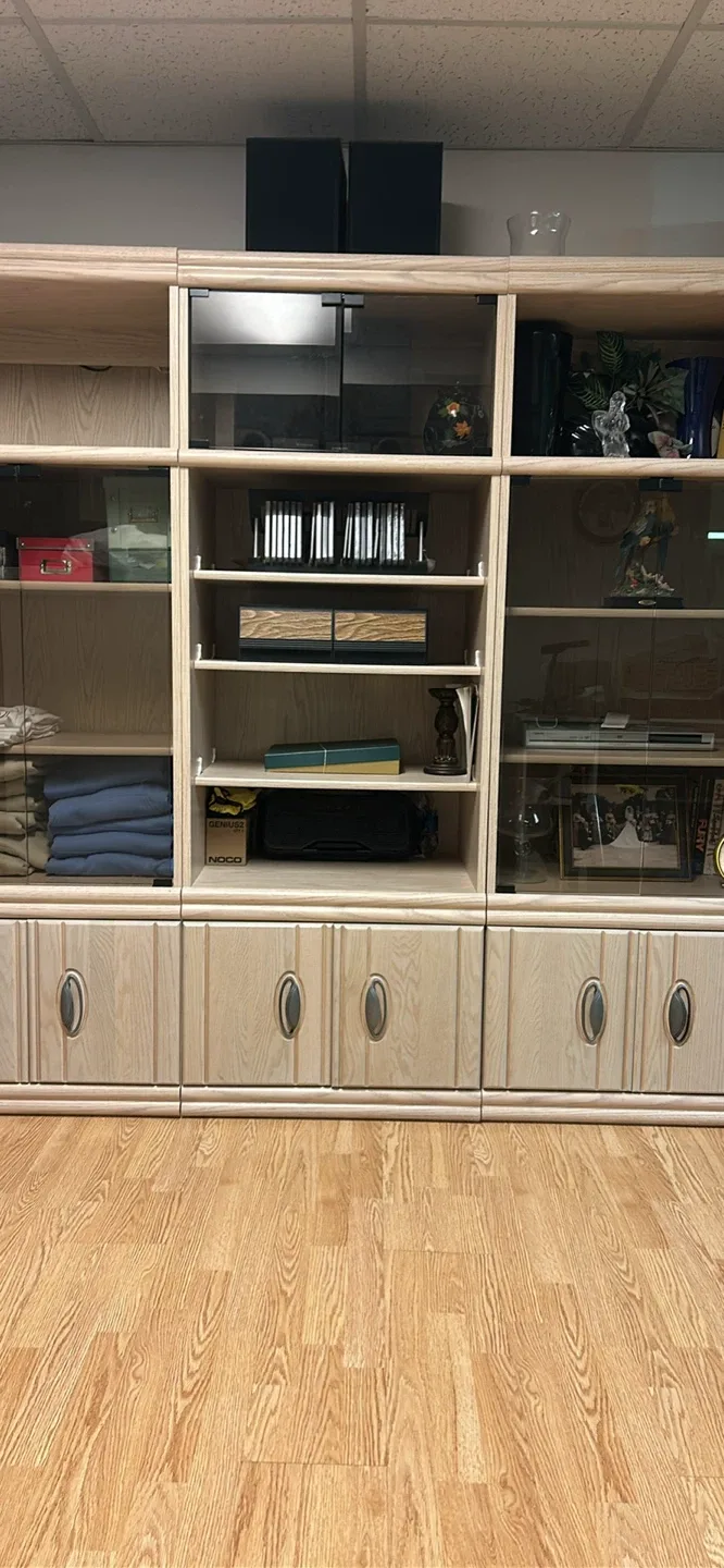 Large Wooden Bookcase with Glass Doors