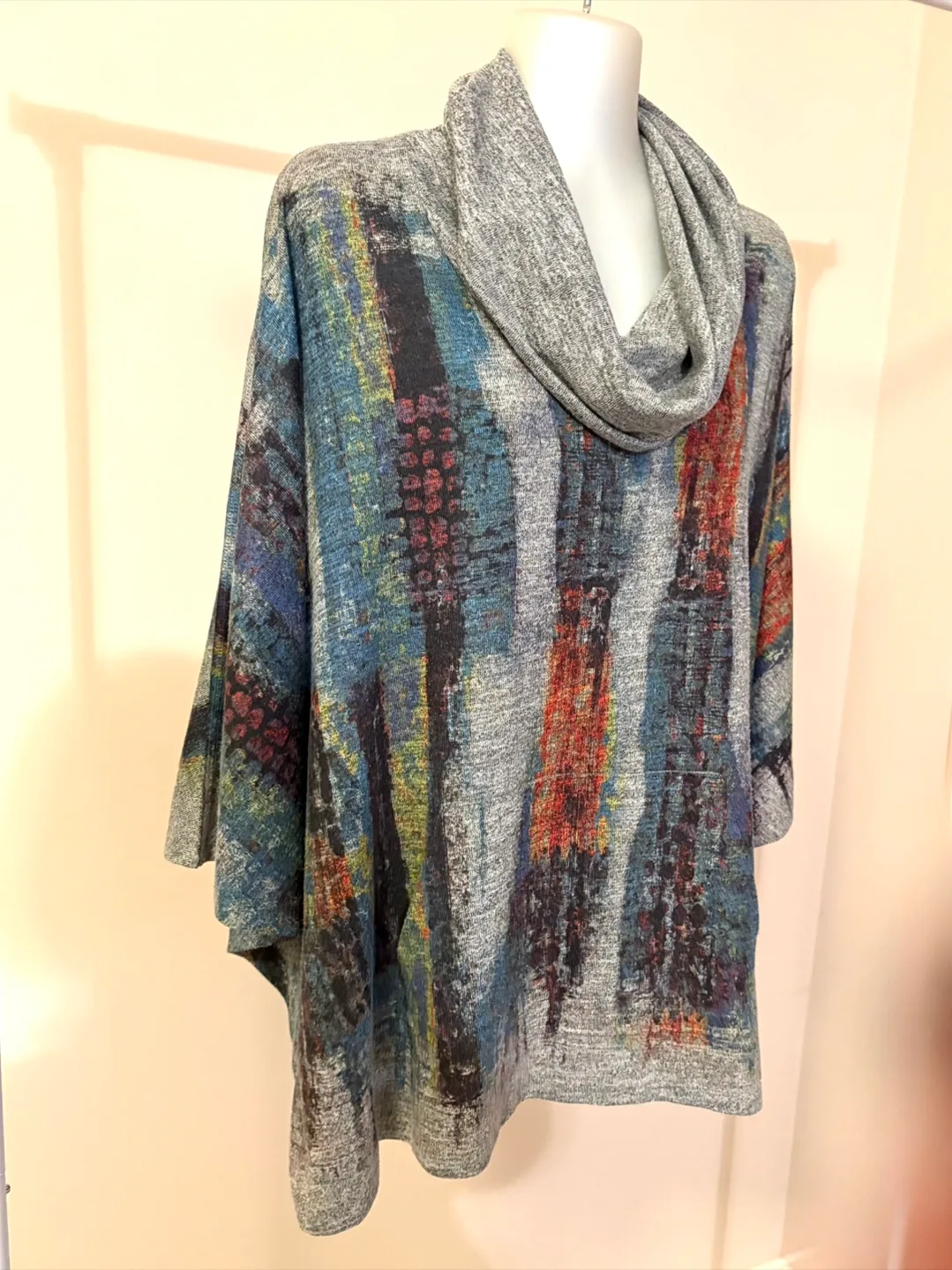 Multi-Colour Cowl Neck Tunic Cape image indicator(3)