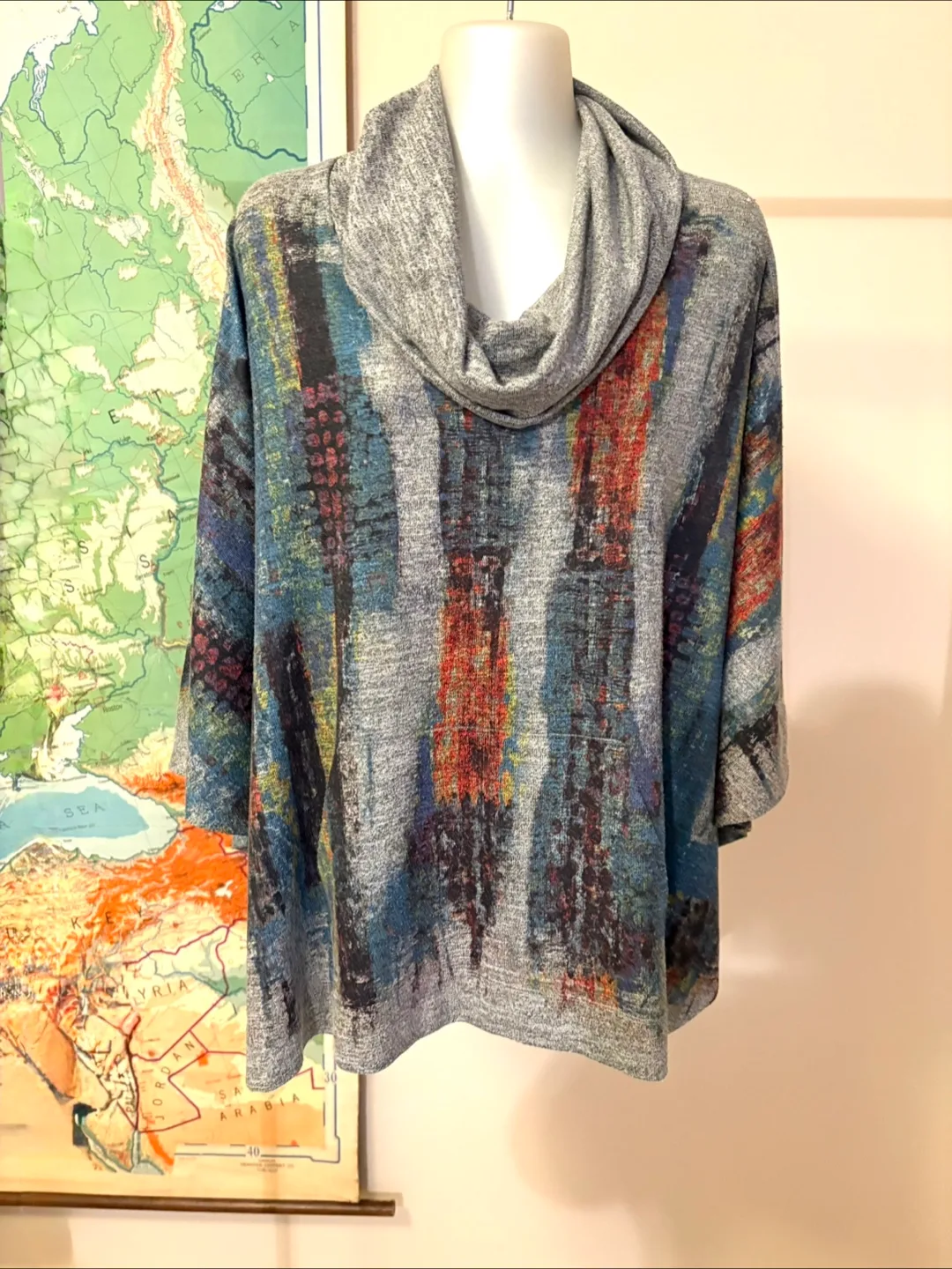 Multi-Colour Cowl Neck Tunic Cape