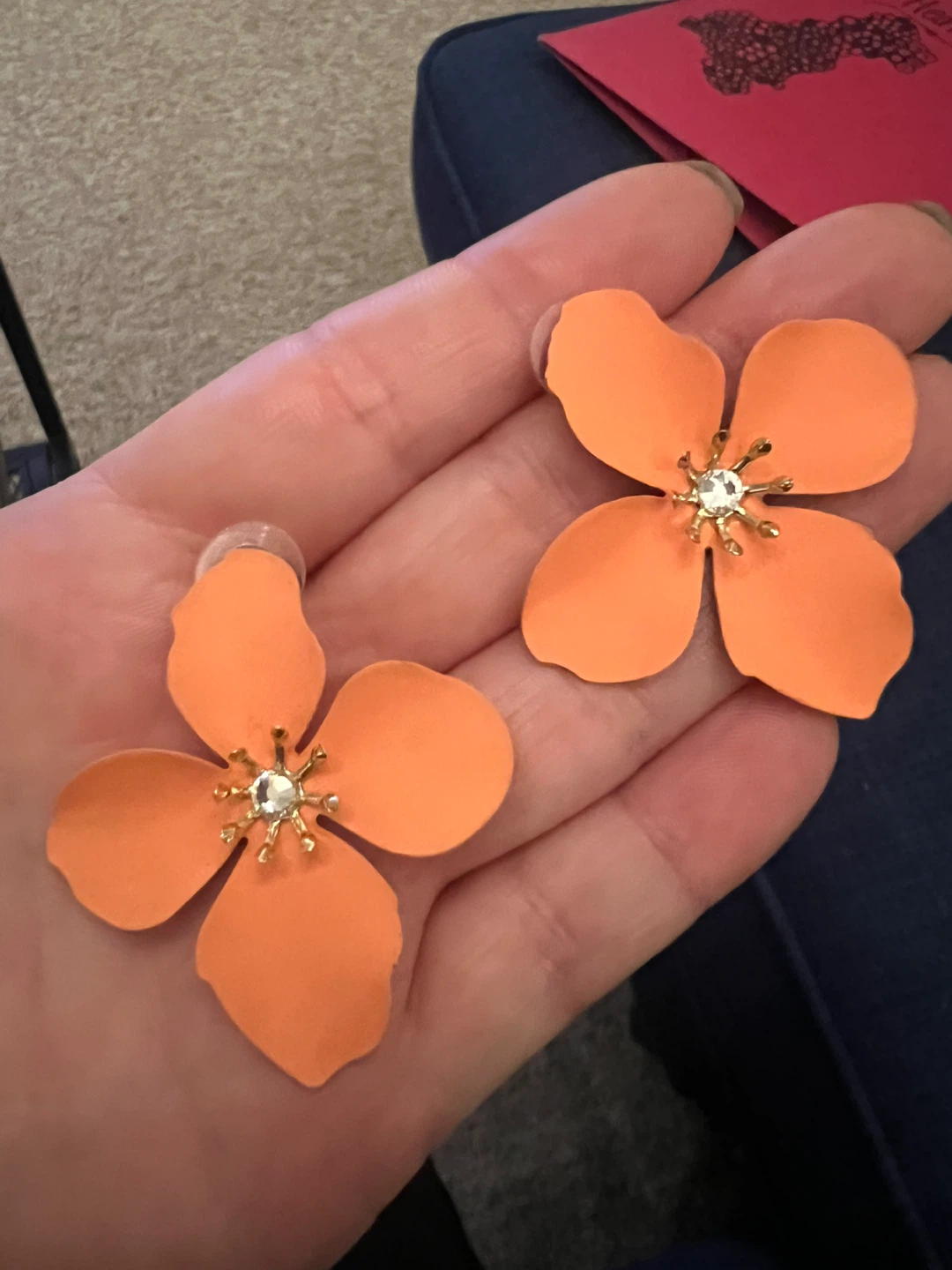 Coral Orange Flower Earrings #Cleanout