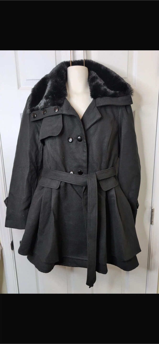 NEW! ELESOL Peacoat Casual A-Line Pleated Double Layers Hem Coat - photo 3
