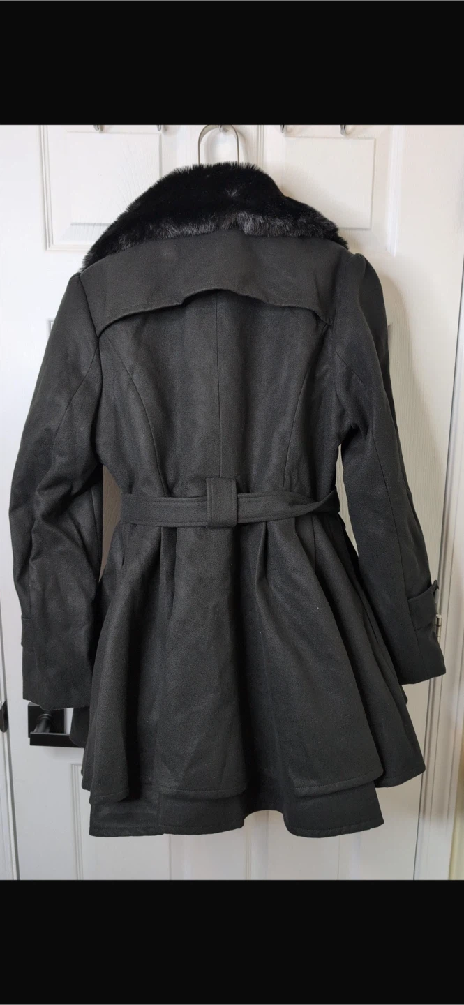 NEW! ELESOL Peacoat Casual A-Line Pleated Double Layers Hem Coat - photo 4