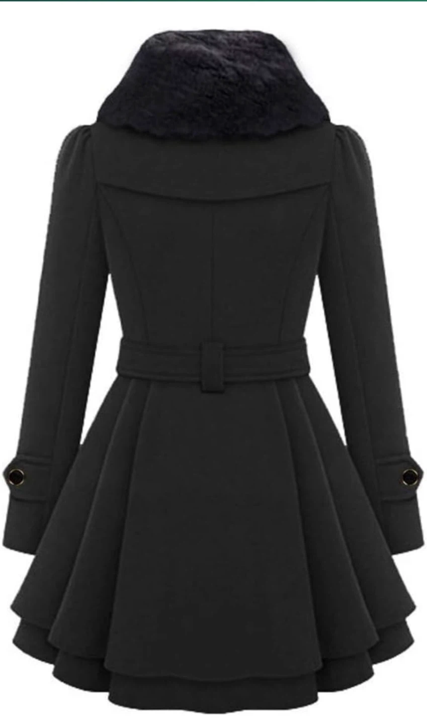 NEW! ELESOL Peacoat Casual A-Line Pleated Double Layers Hem Coat - photo 2