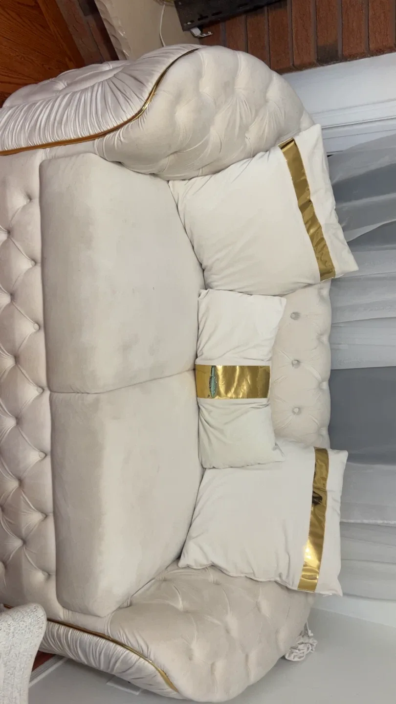 Beige Sofa and love seat with Throw Pillows