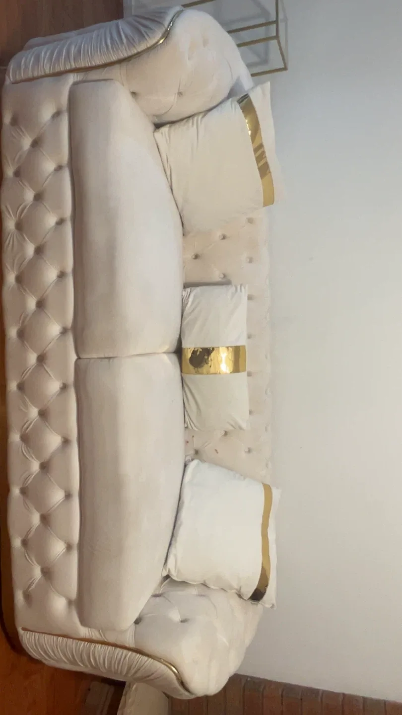 Beige Sofa and love seat with Throw Pillows image indicator(3)