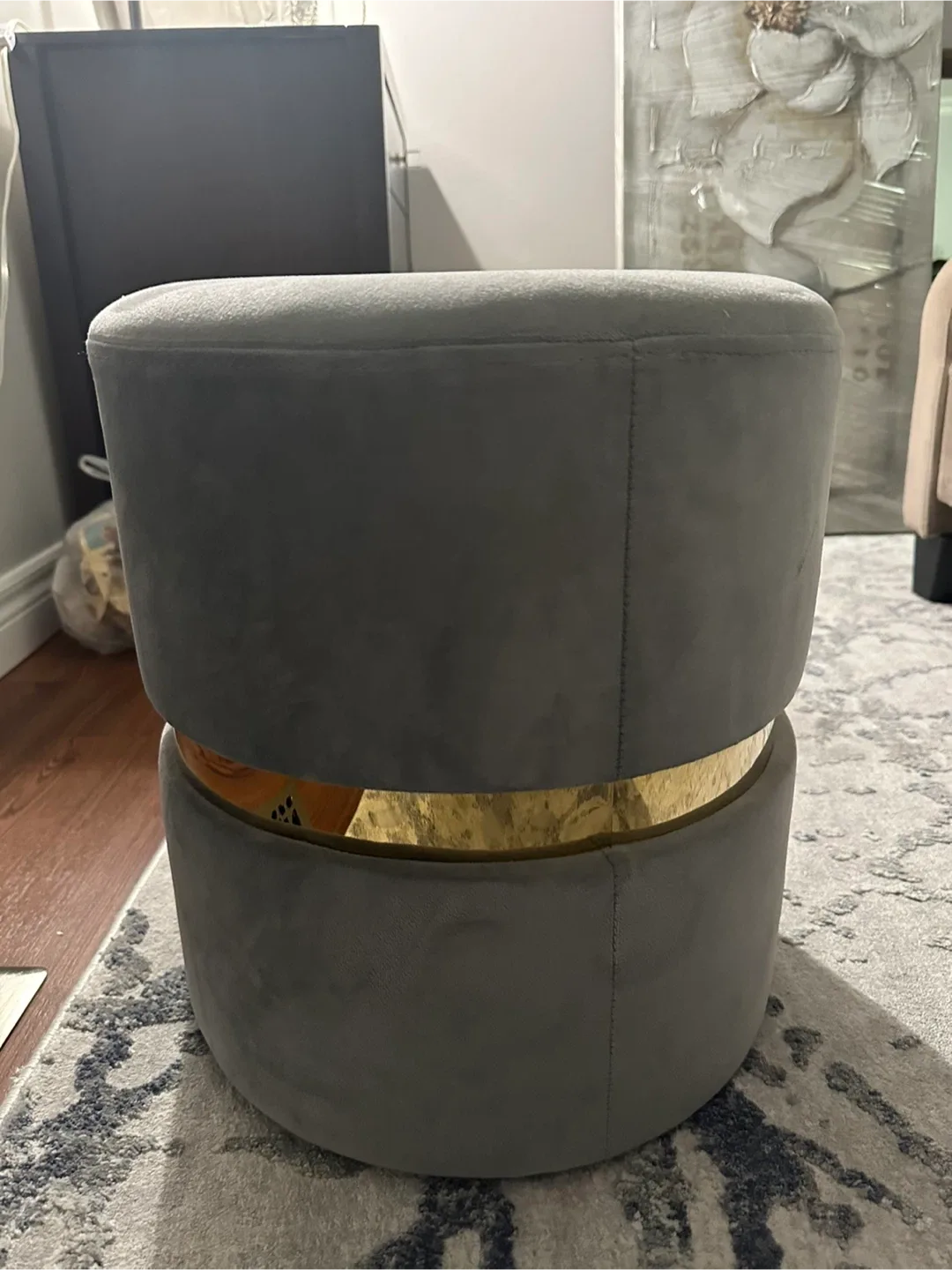 Grey Velvet Ottoman Footstool image indicator(3)
